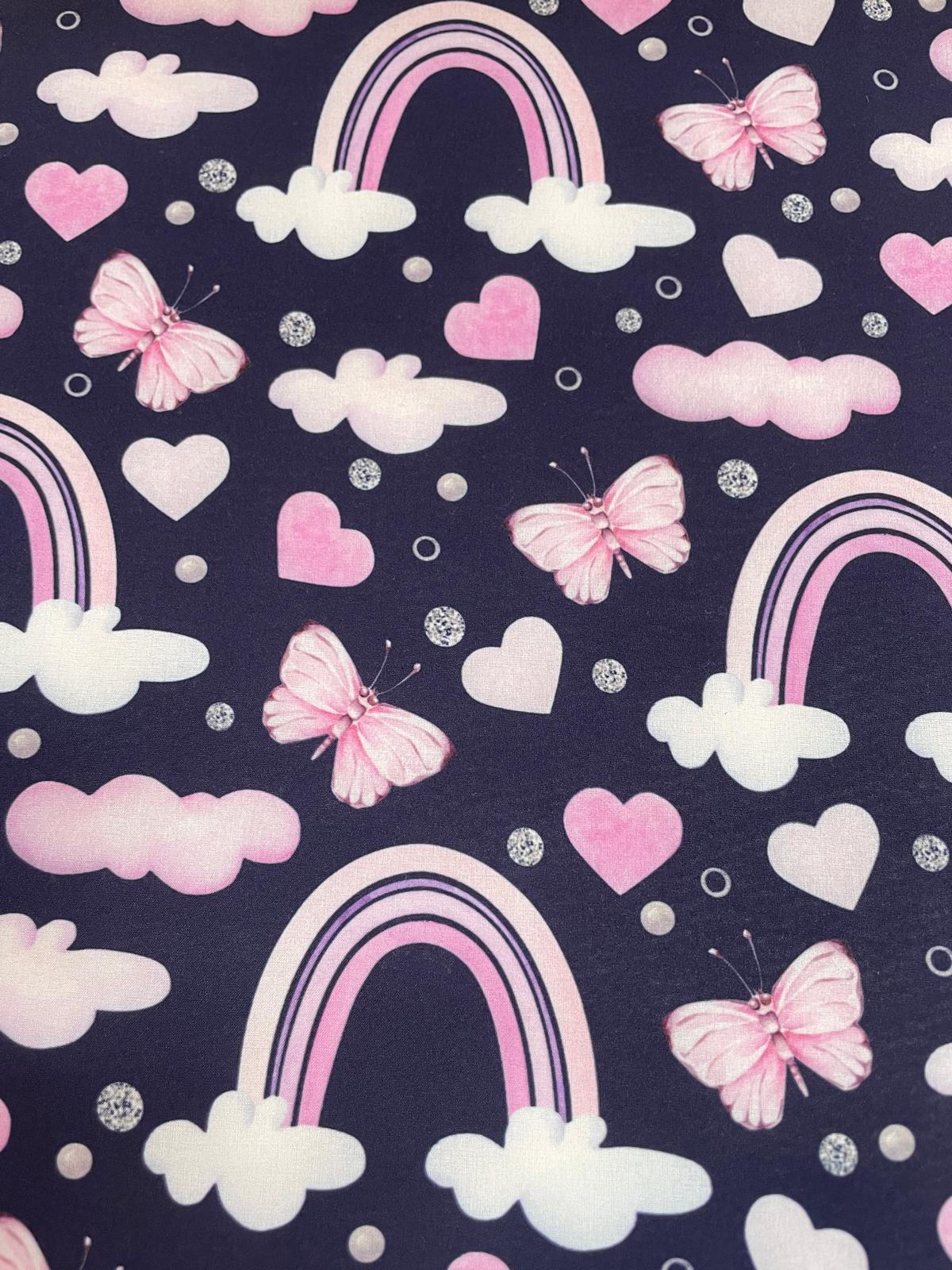 Softshell "Nikola" dunkelblau / pink / rosa / Regenbögen / Schmetterlinge